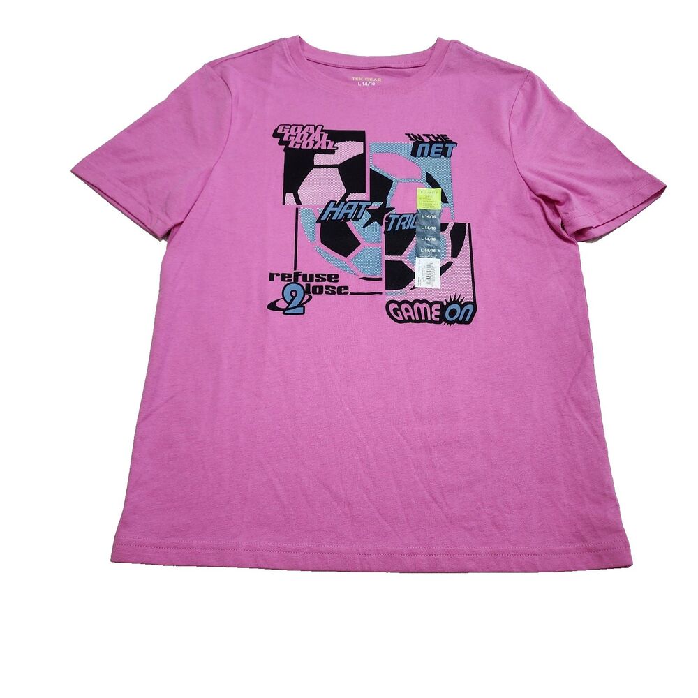 Tek Gear Girls Active Ribbed Top Pink Short Sleeve Size L 14/16 NWT